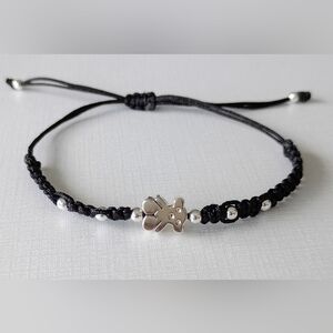 950 Silver Bear and Charms on Black Thread Bracelet.